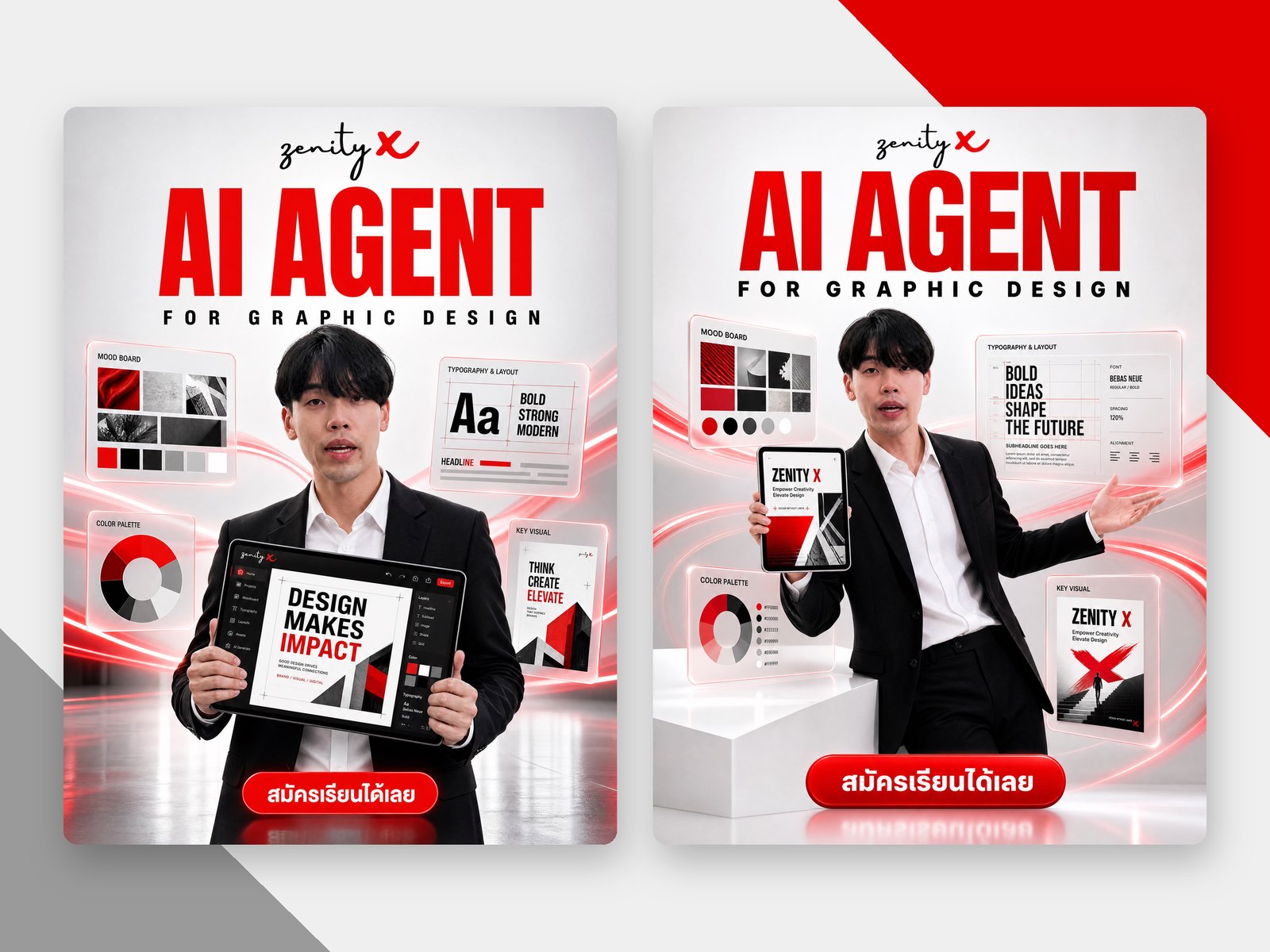 ผลงานจริง: แบนเนอร์คอร์ส AI Agent for Graphic Design 2 แบบ