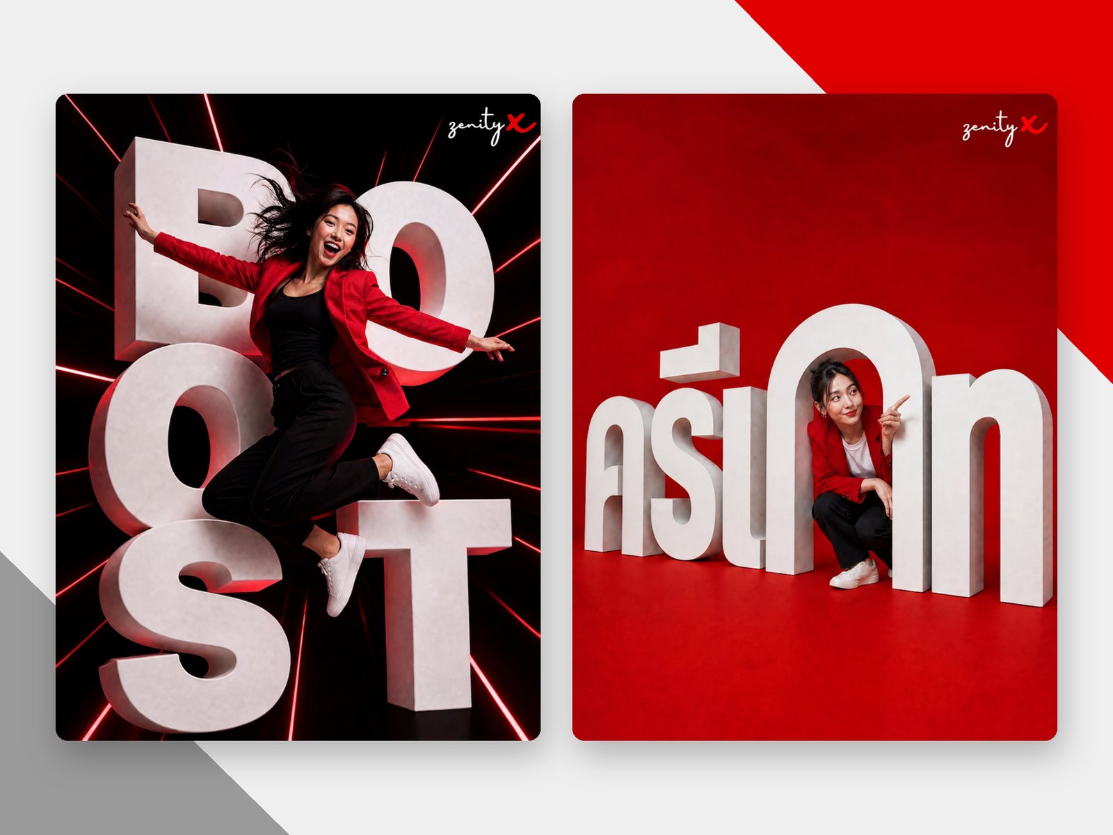 ผลงานจริง: อาร์ตเวิร์กตัวอักษร 3D คำว่า BOOST และ ครีเอท ของ ZenityX